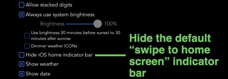 Appearance settings for Hide iOS Home indicator bar