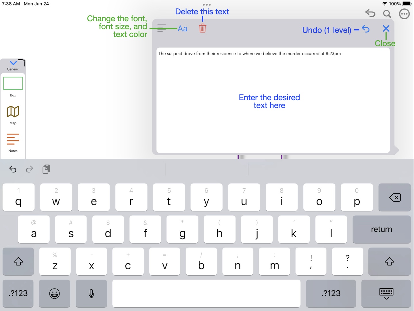 screenshot of adding text