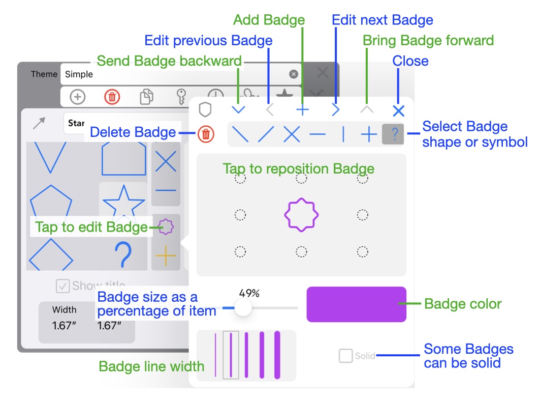 Annotated item badge editor