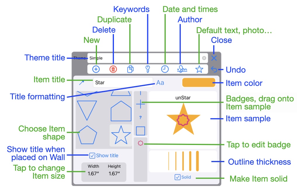 Annotated item theme editor